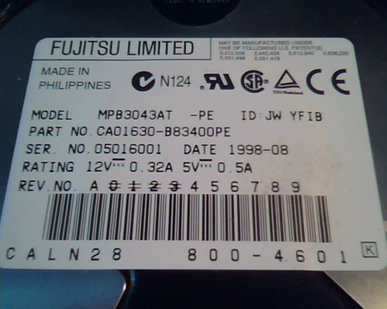 Hard Drive Disk Fujitsu MPB3043AT YFIB CA01630-B83400PE 1998-08 800-4601 - image 2
