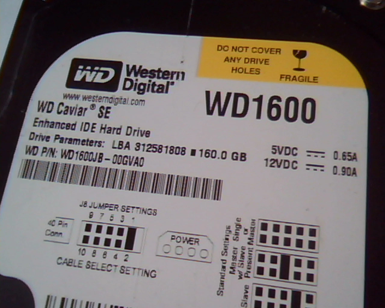 Hard Drive Disk IDE Western Digital SE WD1600 WD1600JB-00GVA0 160GB 312581808 - image 2