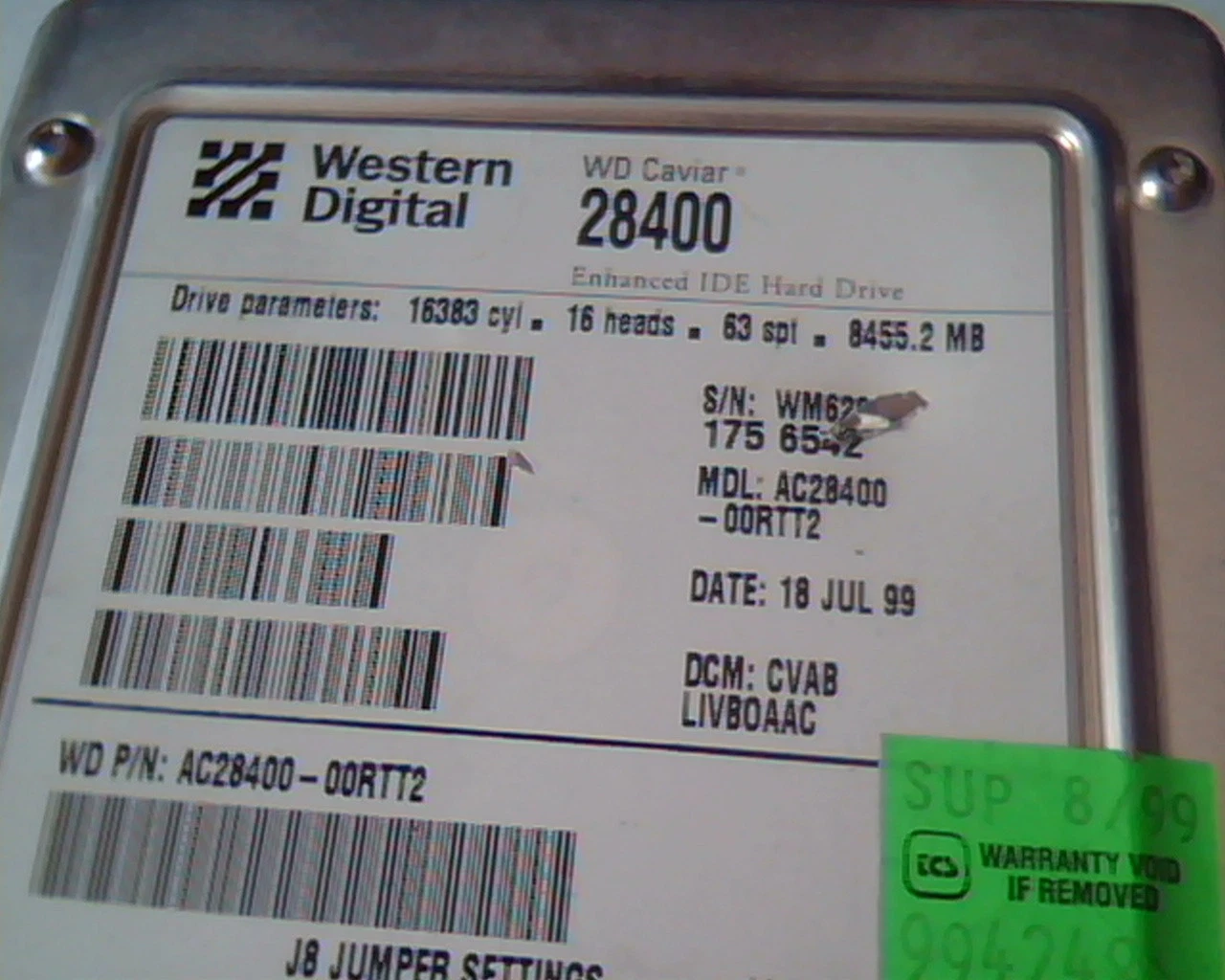 Hard Drive Disk IDE Western Digital Caviar 28400 AC28400-00RTT2 CVAB 8455.2MB - image 2