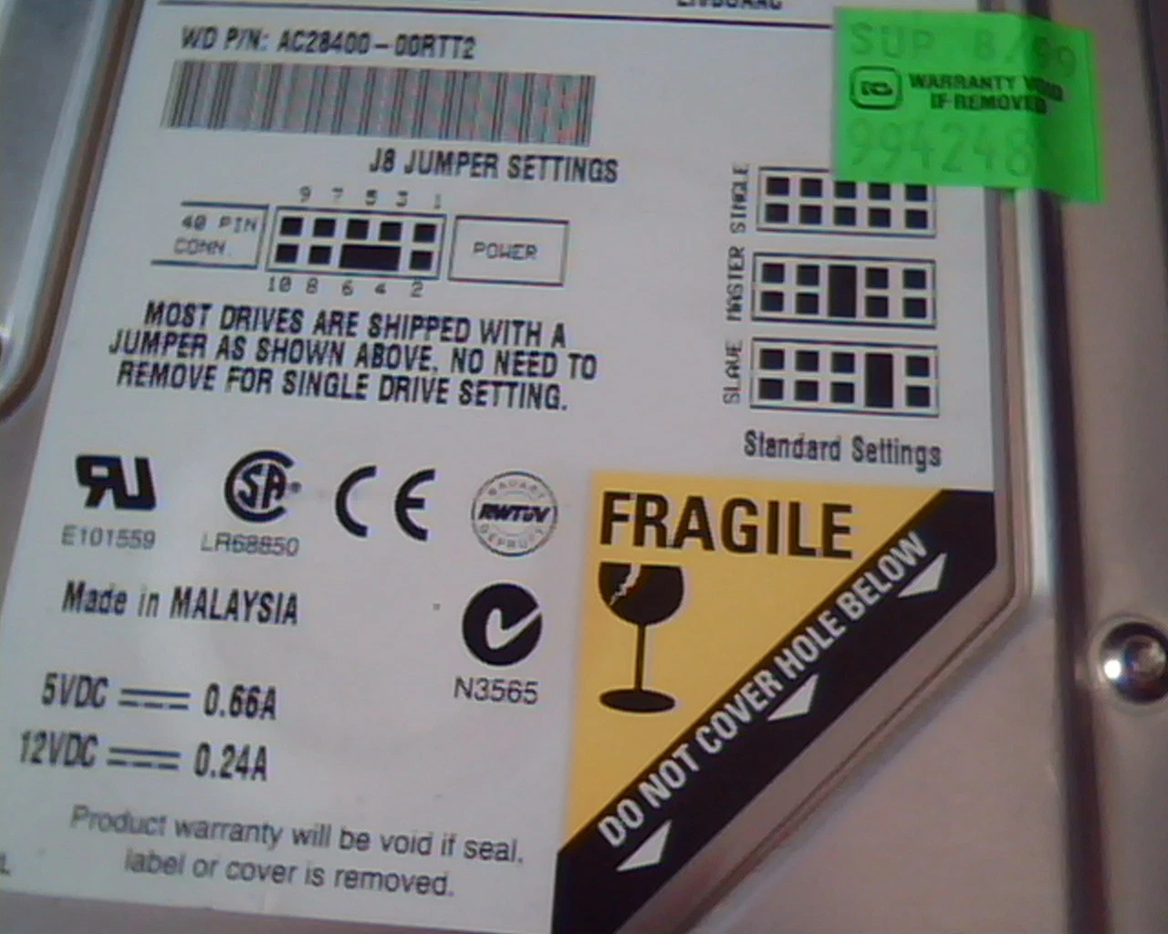 Hard Drive Disk IDE Western Digital Caviar 28400 AC28400-00RTT2 CVAB 8455.2MB - image 3