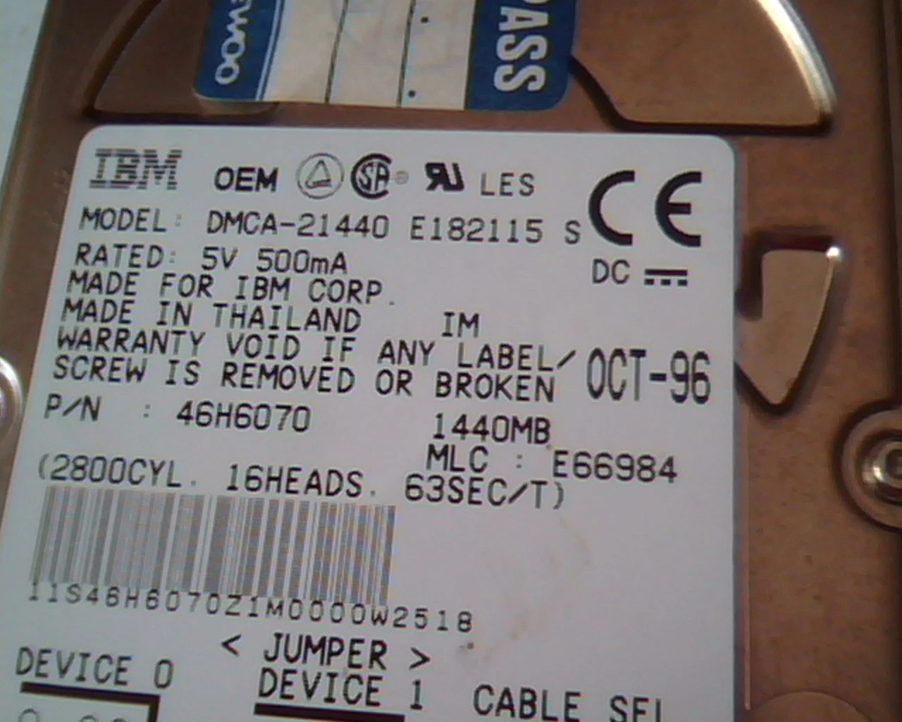 2.5 Hard Disk Drive IBM DMCA-21440 E182115 S 46H6070 E66984 1440MB OCT-96 - image 2