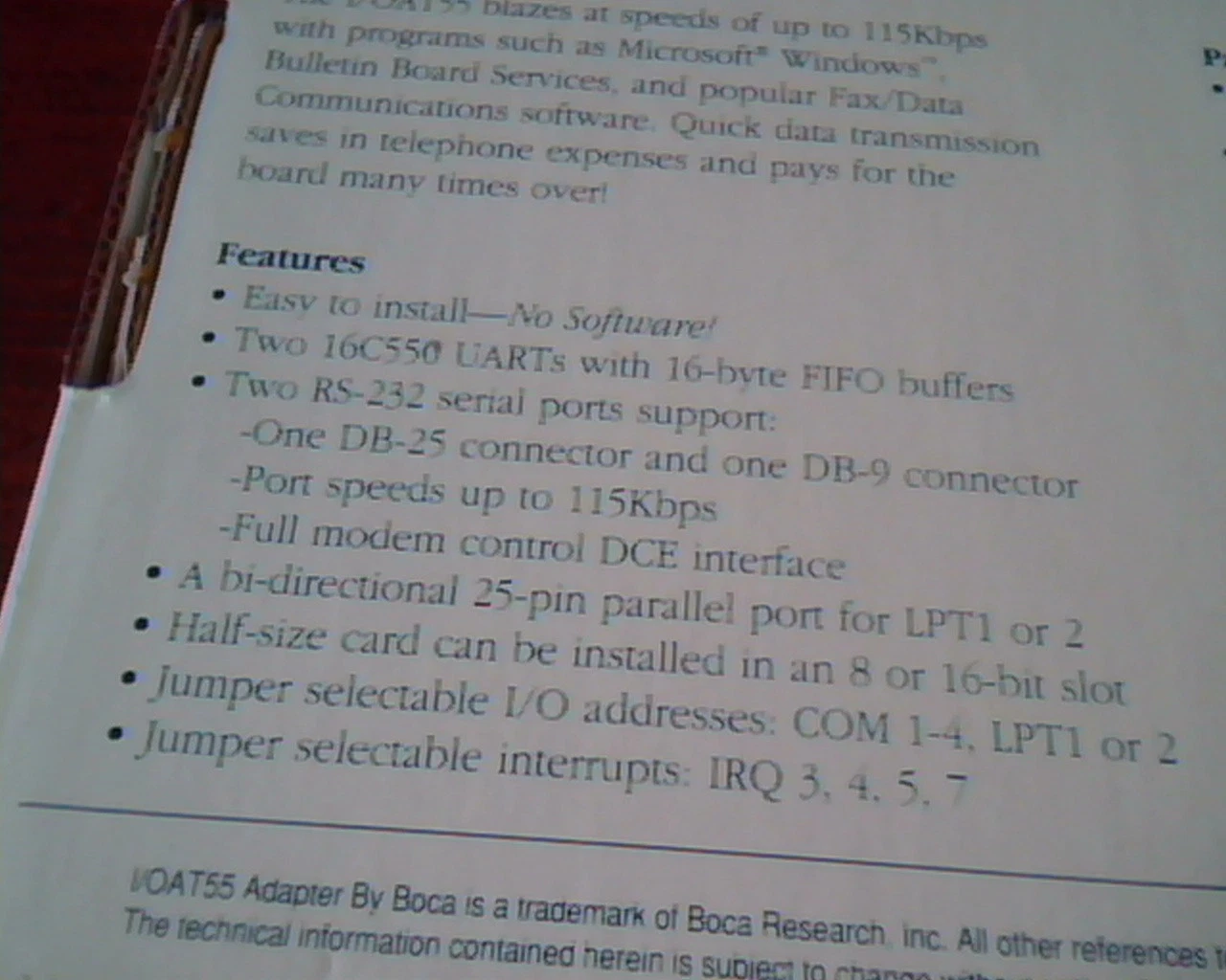 BOCA I/OAT55 Serial Parallel Adapter 16C550 UART Technology - Guide + Adapter - image 4
