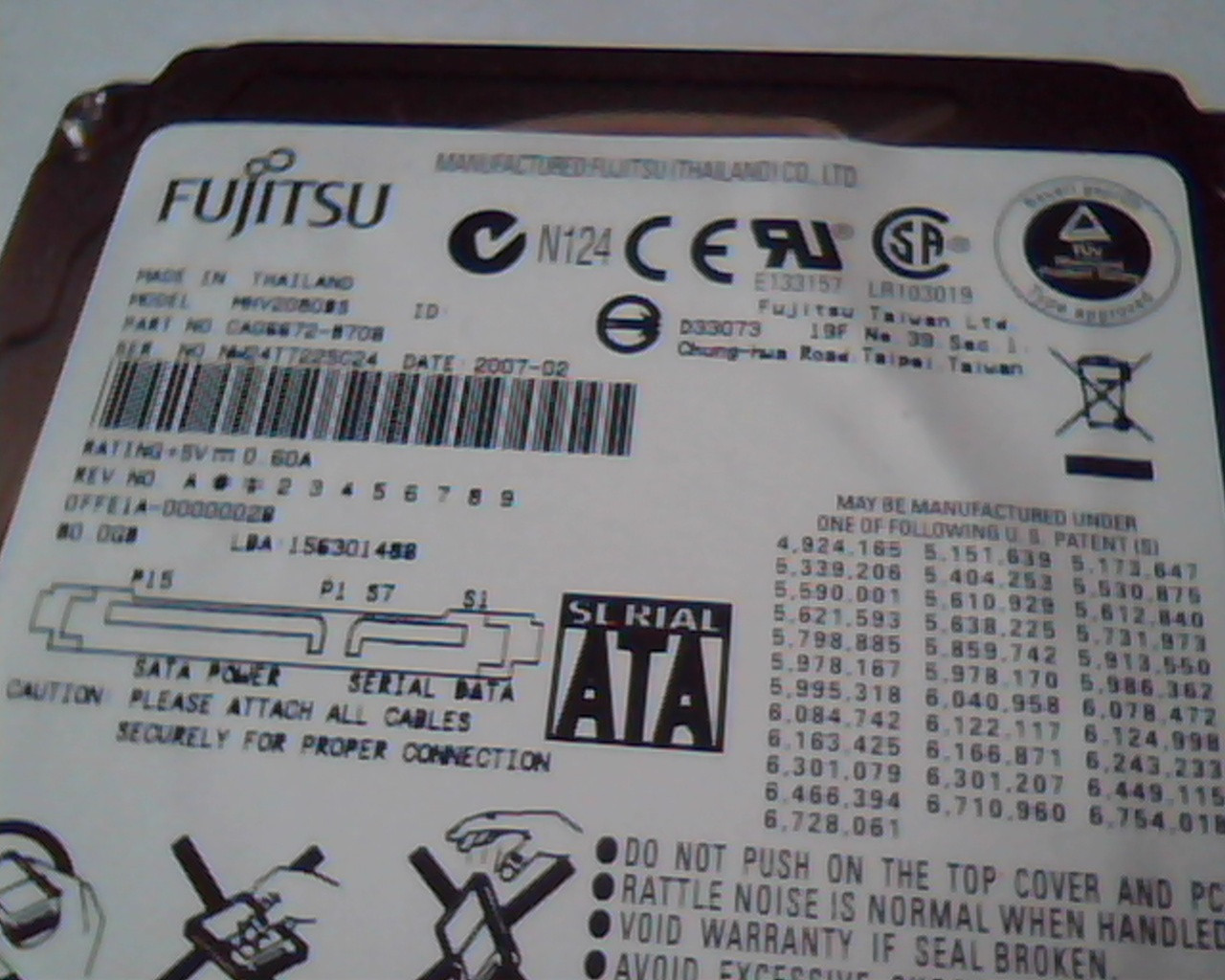 2.5 Hard Disk Drive Fujitsu MHV2080BS CA06672-B708 2007-02 80GB 156301488 SATA - image 2