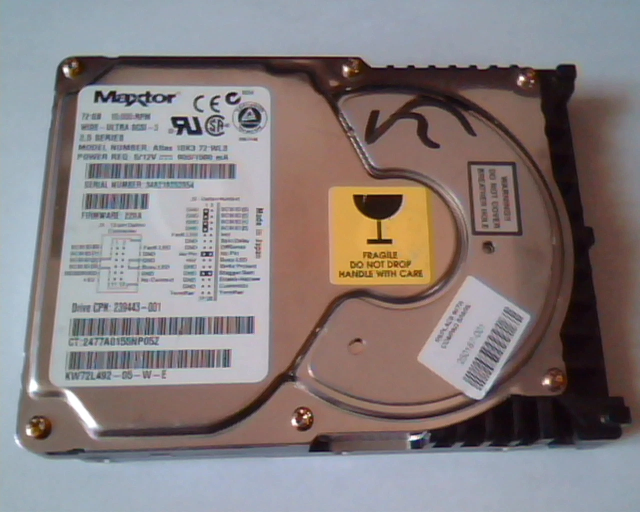 Hard Disk Drive SCSI Maxtor Atlas 10K3 72 WLS 72GB 239443-001 220A Wide Ultra