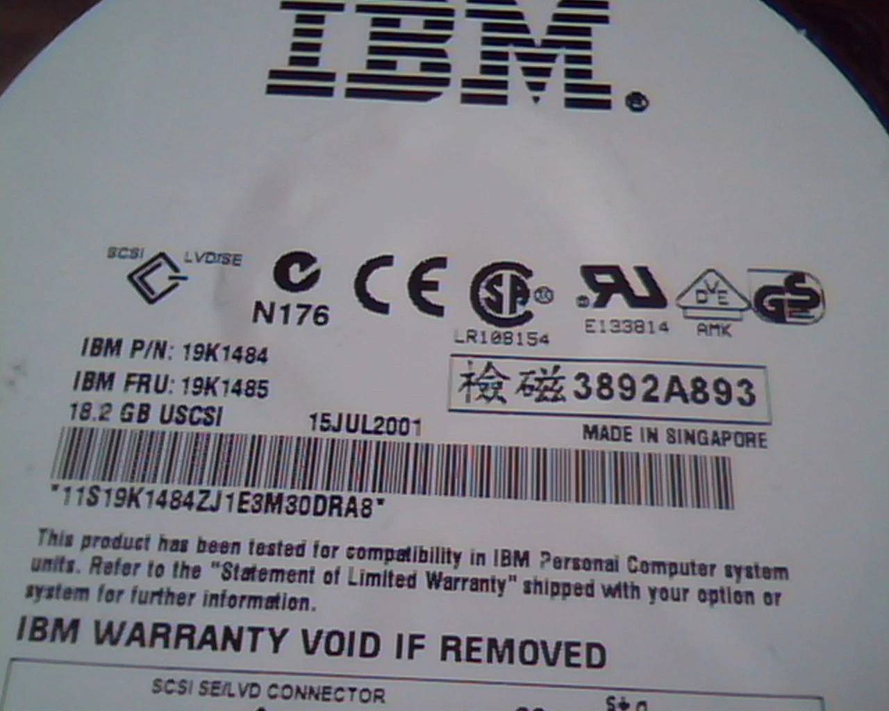 Hard Drive SCSI IBM ST318404LW 19K1484 19K1485 A-01-0203-2 9N9002-033 3283 - image 2