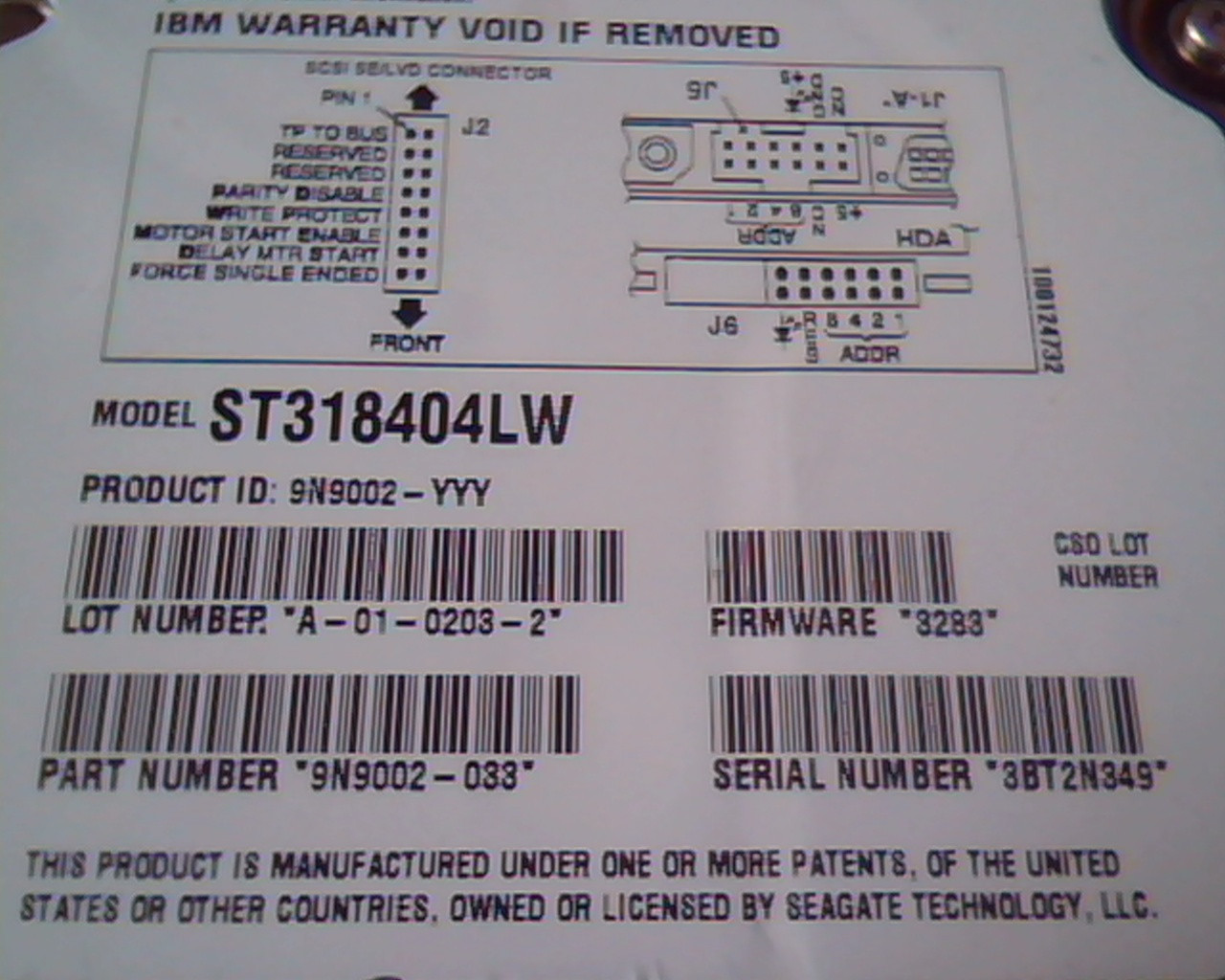 Hard Drive SCSI IBM ST318404LW 19K1484 19K1485 A-01-0203-2 9N9002-033 3283 - image 3