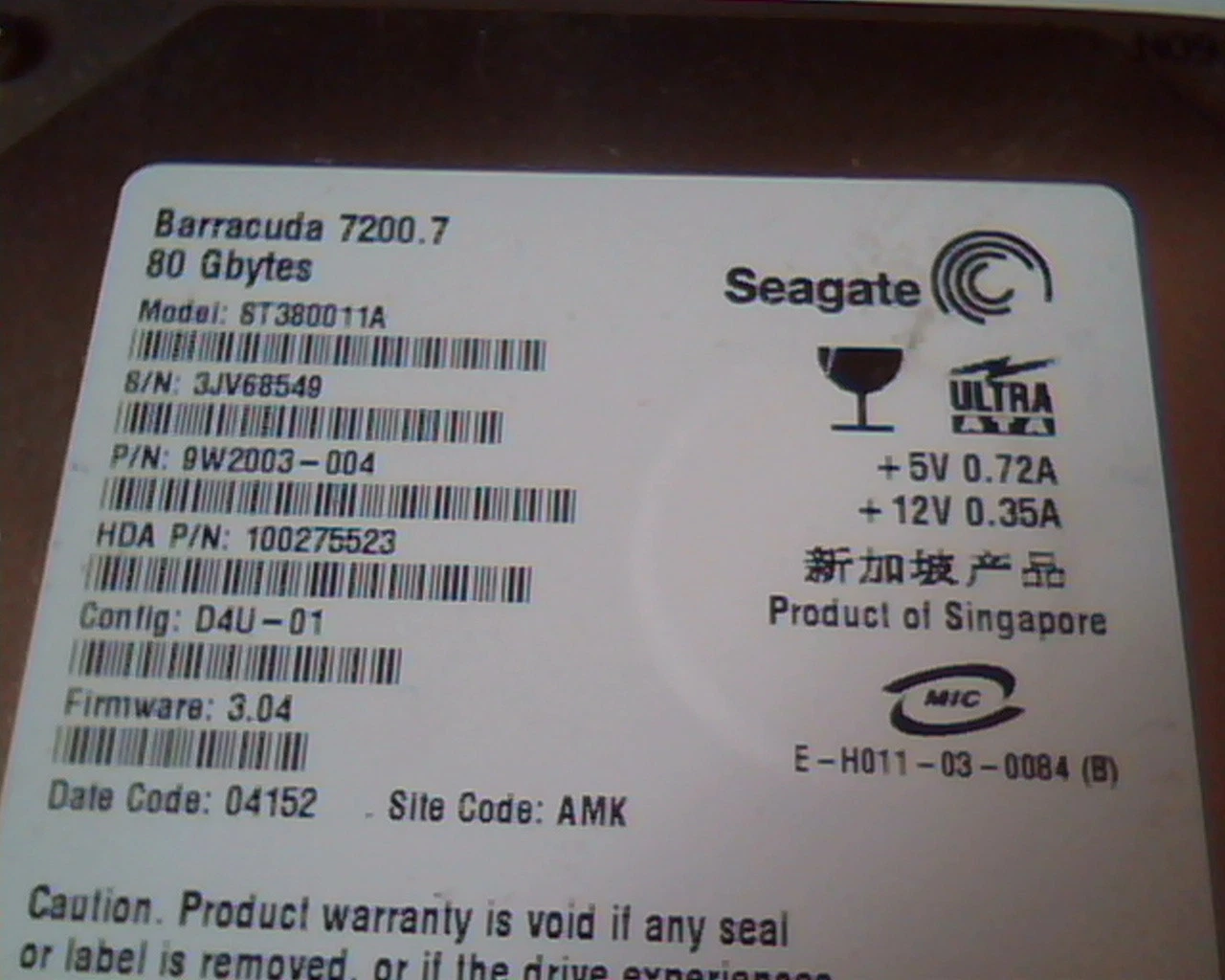 Hard Drive Disk IDE Seagate Barracuda 80GB 9W2003-004 ST380011A 100275523 3.04 - image 2