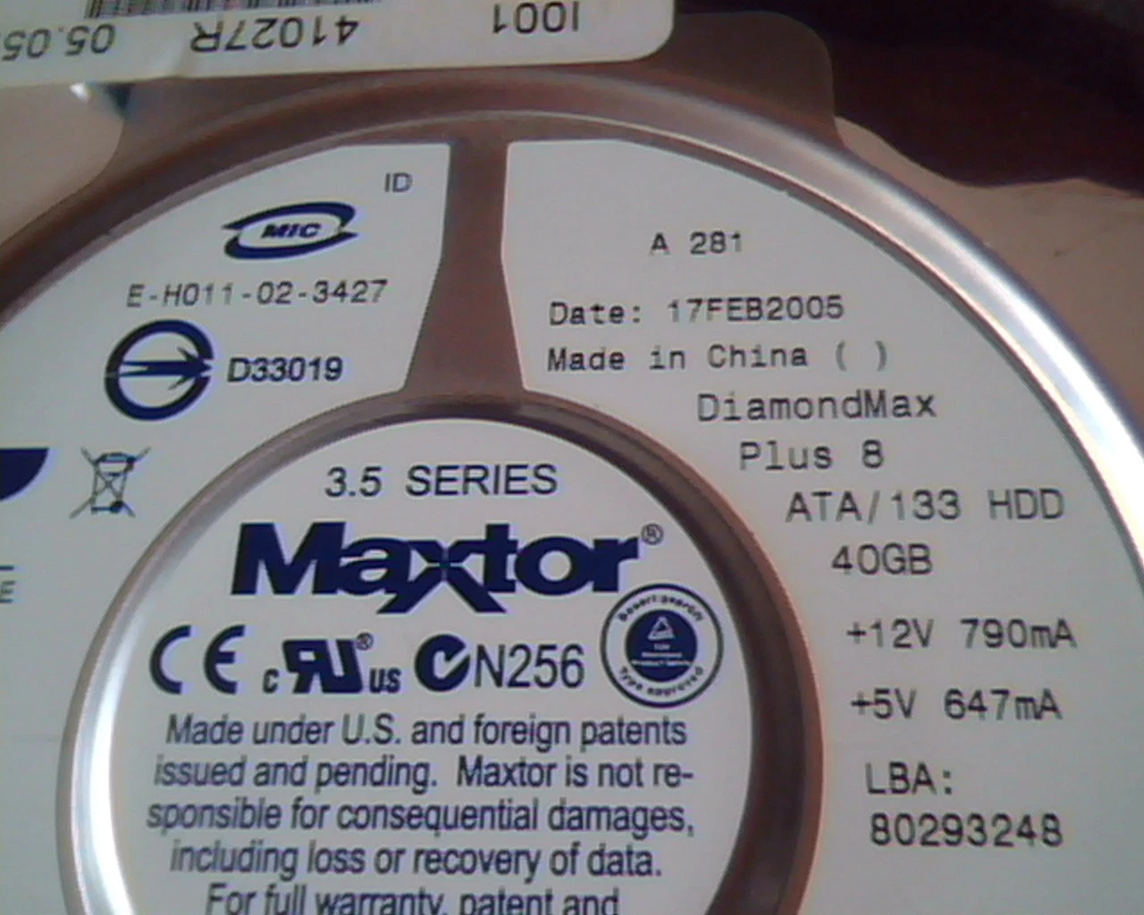 Hard Drive Disk IDE Maxtor QuickView DiamondMax Plus 8 40GB NAR61HA0 80293248 - image 2