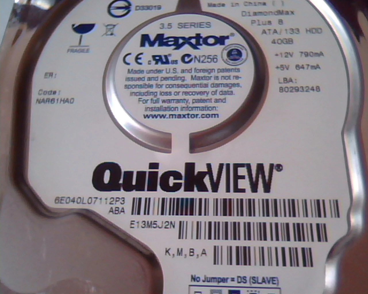 Hard Drive Disk IDE Maxtor QuickView DiamondMax Plus 8 40GB NAR61HA0 80293248 - image 3