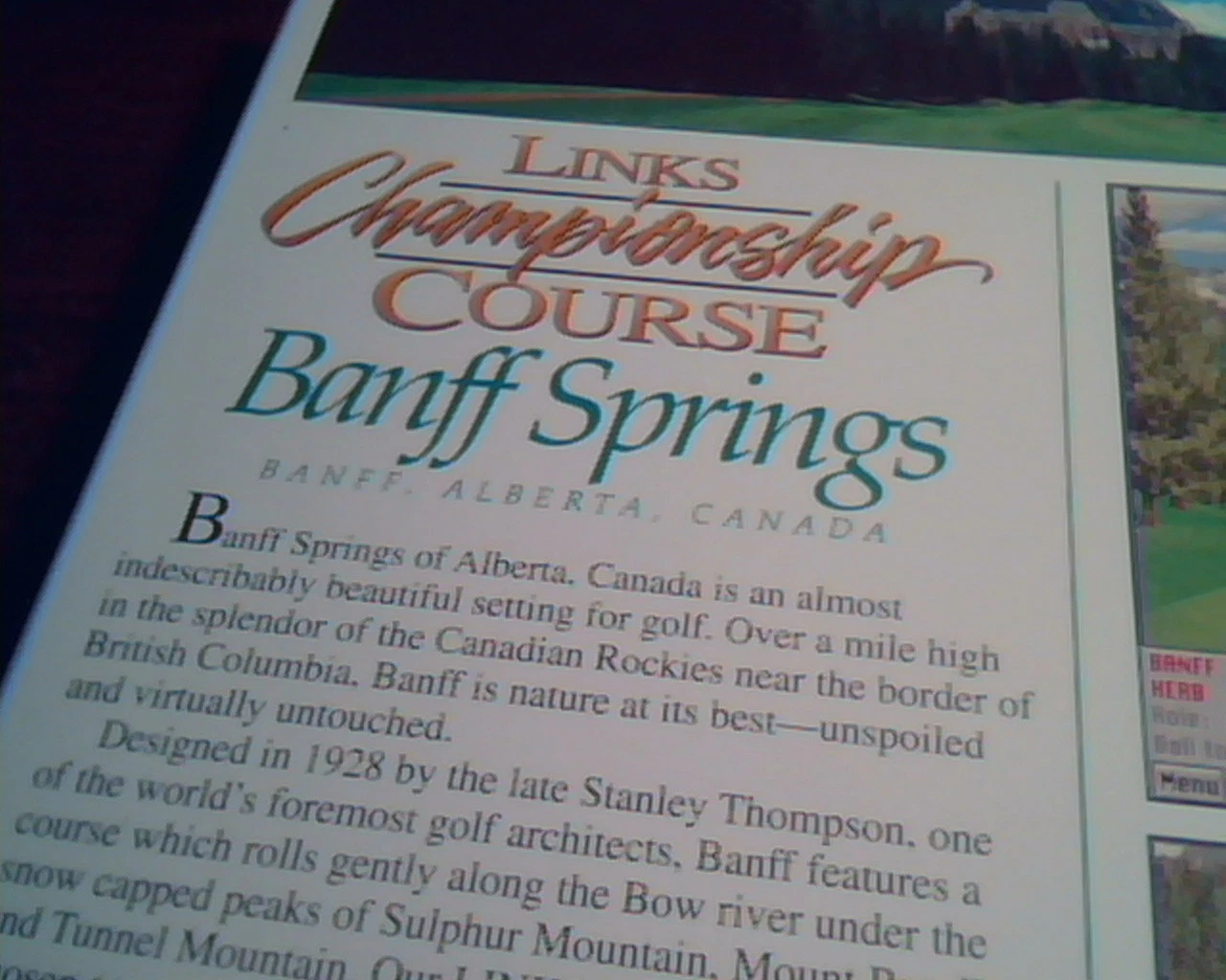 Banff Springs Canada - Links Championship Course Super VGA Golf game program - image 3