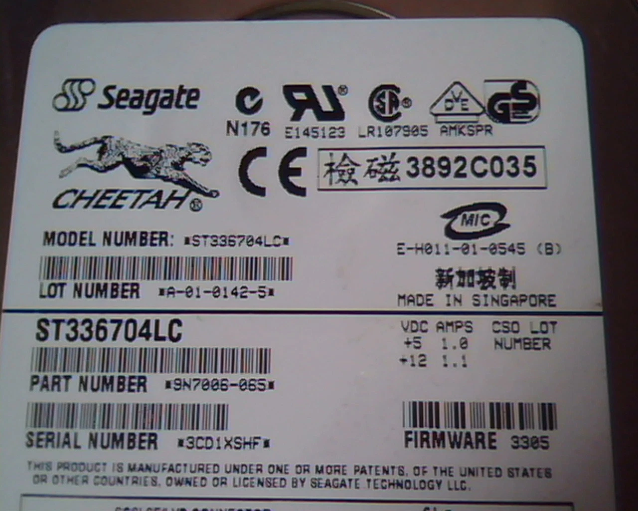 Hard Drive SCSI Seagate Cheetah ST336704LC 9N7006-065 3305 A-01-0142-5 SE/LVD - image 2