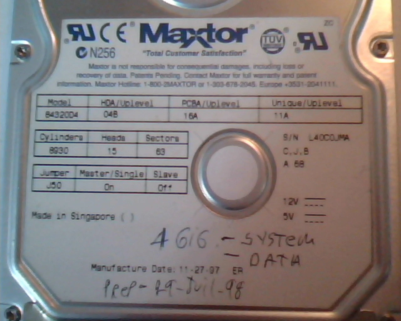 Hard Drive Disk IDE Maxtor 84320D4 04B16A 11A C, J, B - image 2