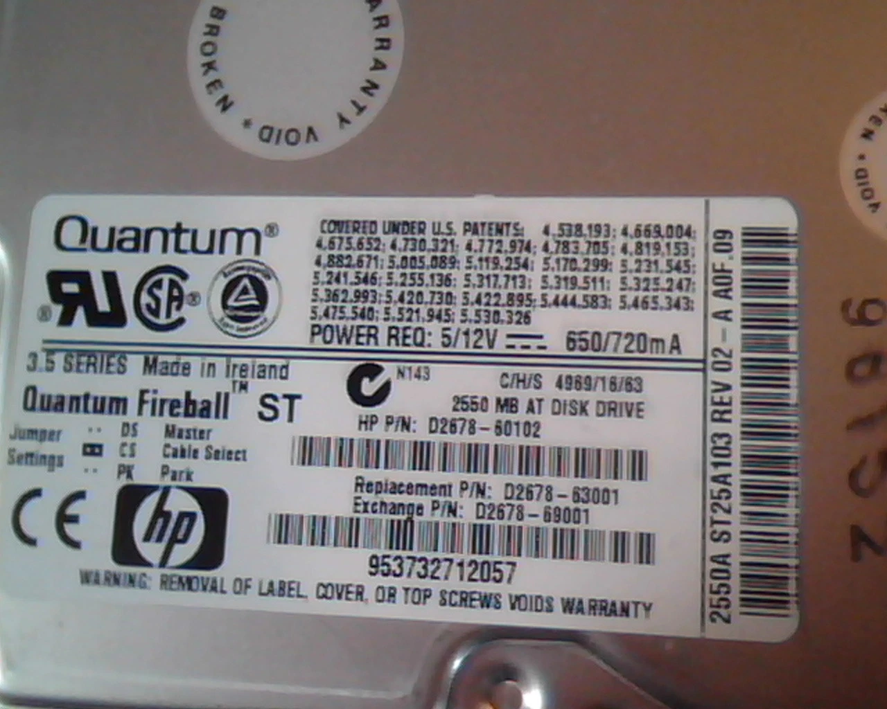 Hard Drive Disk IDE Quantum Fireball ST 2550A ST25A103 Rev 02-A A0F.09 - image 2