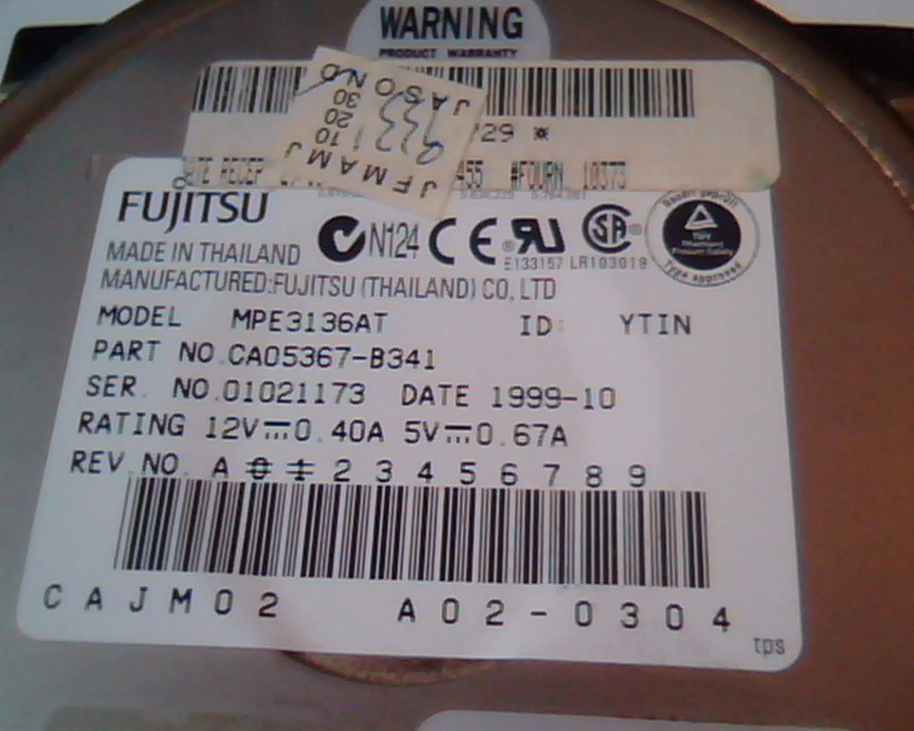 Hard Drive Disk IDE Fujitsu MPE3136AT CA05367-B341 A02-0304 YTIN - image 2