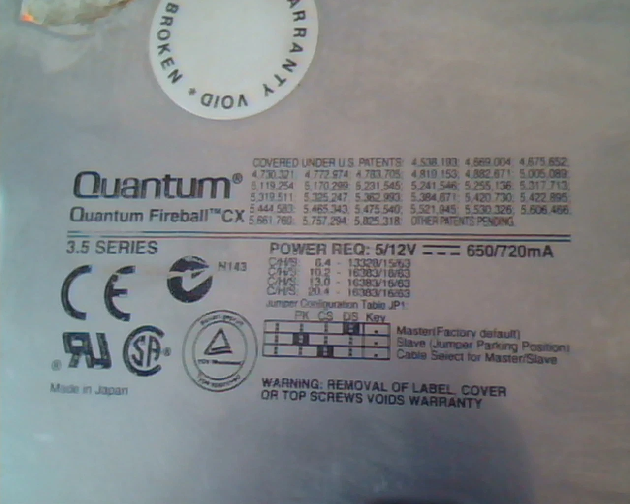 Hard Drive Disk IDE Quantum Fireball CX 13.0AT CX13A013 02-B 3.5in ACXF 0B00 - image 2