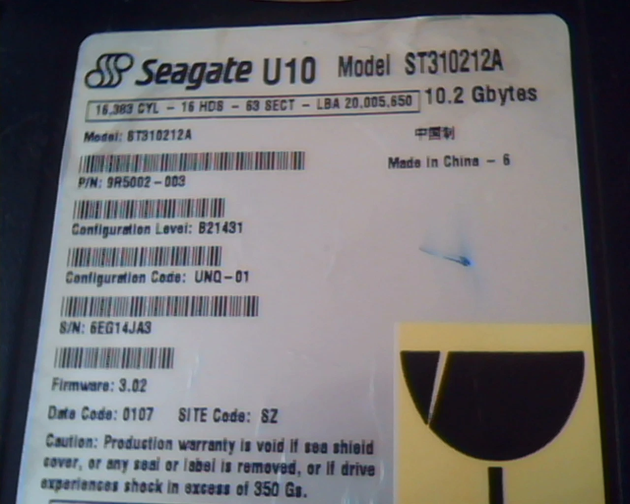 Hard Drive Disk IDE Seagate U10 ST310212A 9R5002-003 B21431 10.2GB 3.02 UNQ-01 - image 2