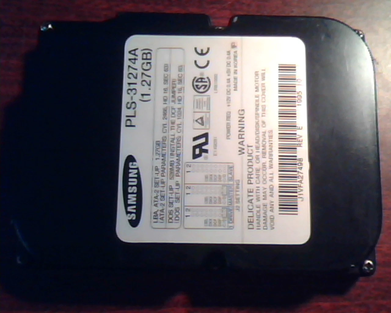 Hard Disk Drive IDE Samsung PLS-31274A 1.27GB Rev E 1995.10 J1VFA27498