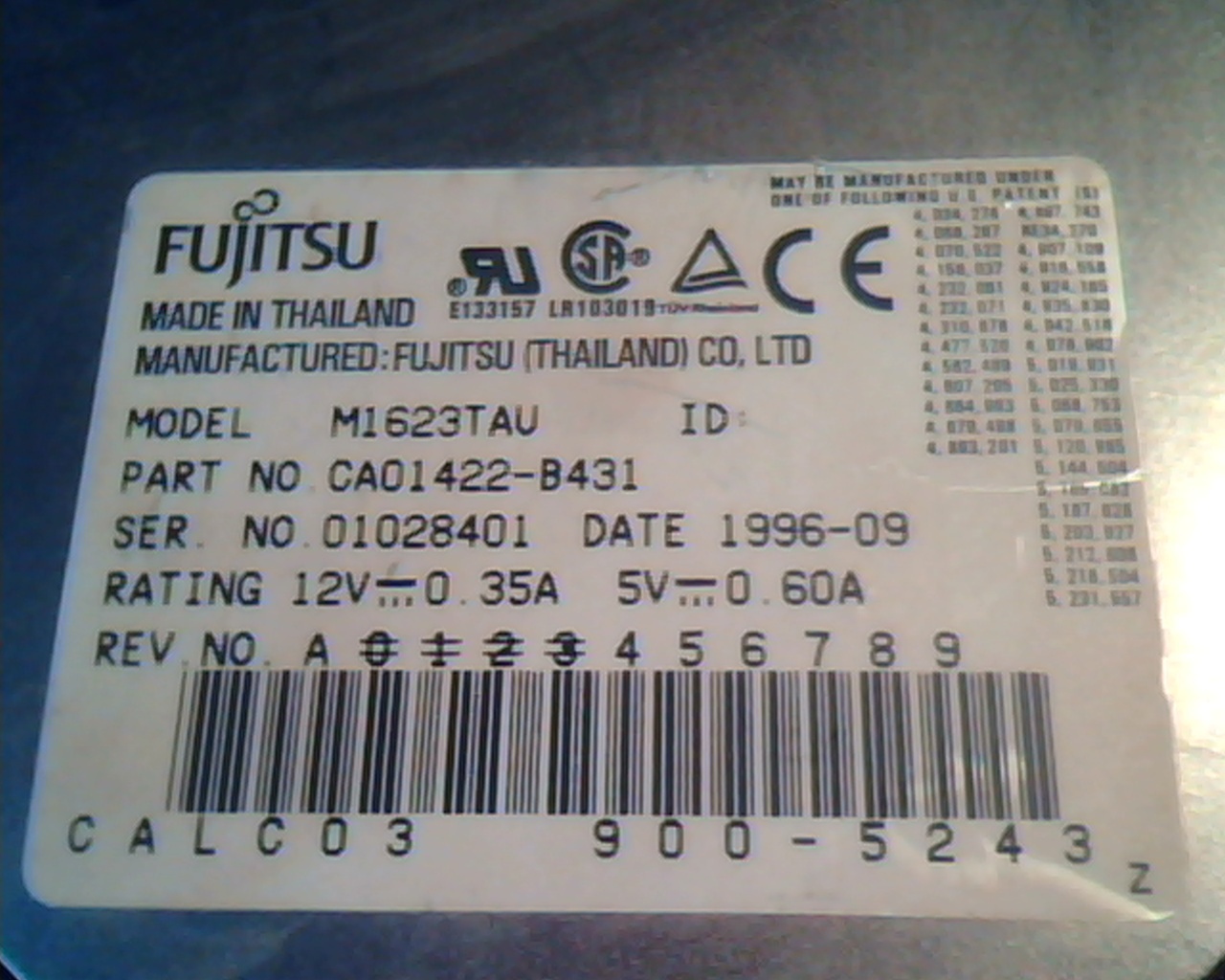 Hard Disk Drive IDE Fujitsu M1623TAV CA01422-B431 1996-09 900-5243M1623TAU - image 2