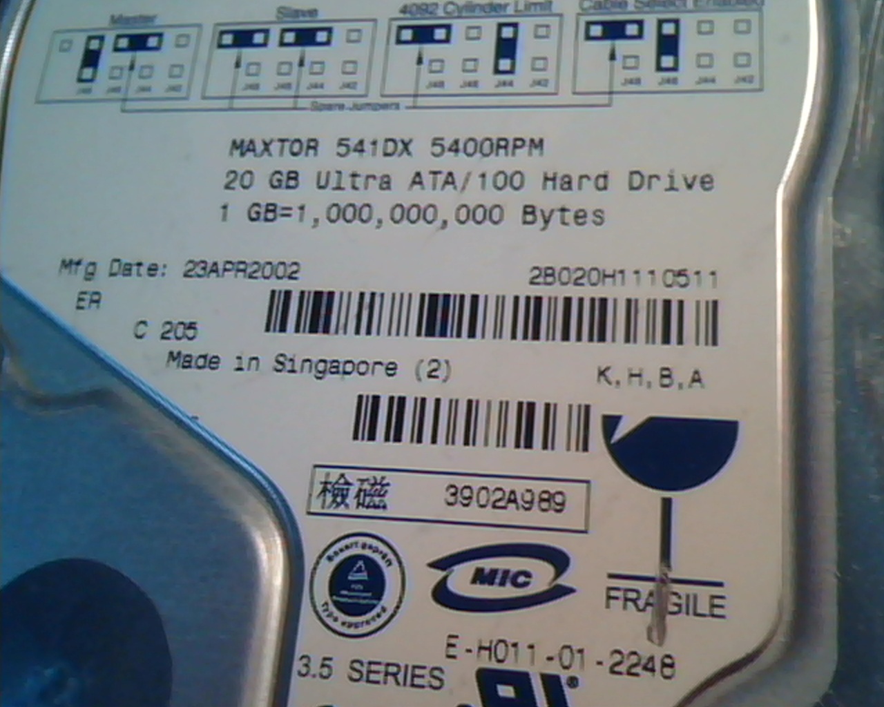 Hard Disk Drive IDE Maxtor 2B020H1 11B 05A 11C WAH21PB0 40020624 541DX 20GB 5400 - image 3