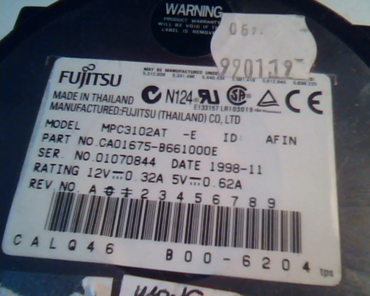 Hard Disk Drive IDE Fujitsu MPC3102AT CA01675-B661000E 800-6204 1998-11 AFIN - image 2