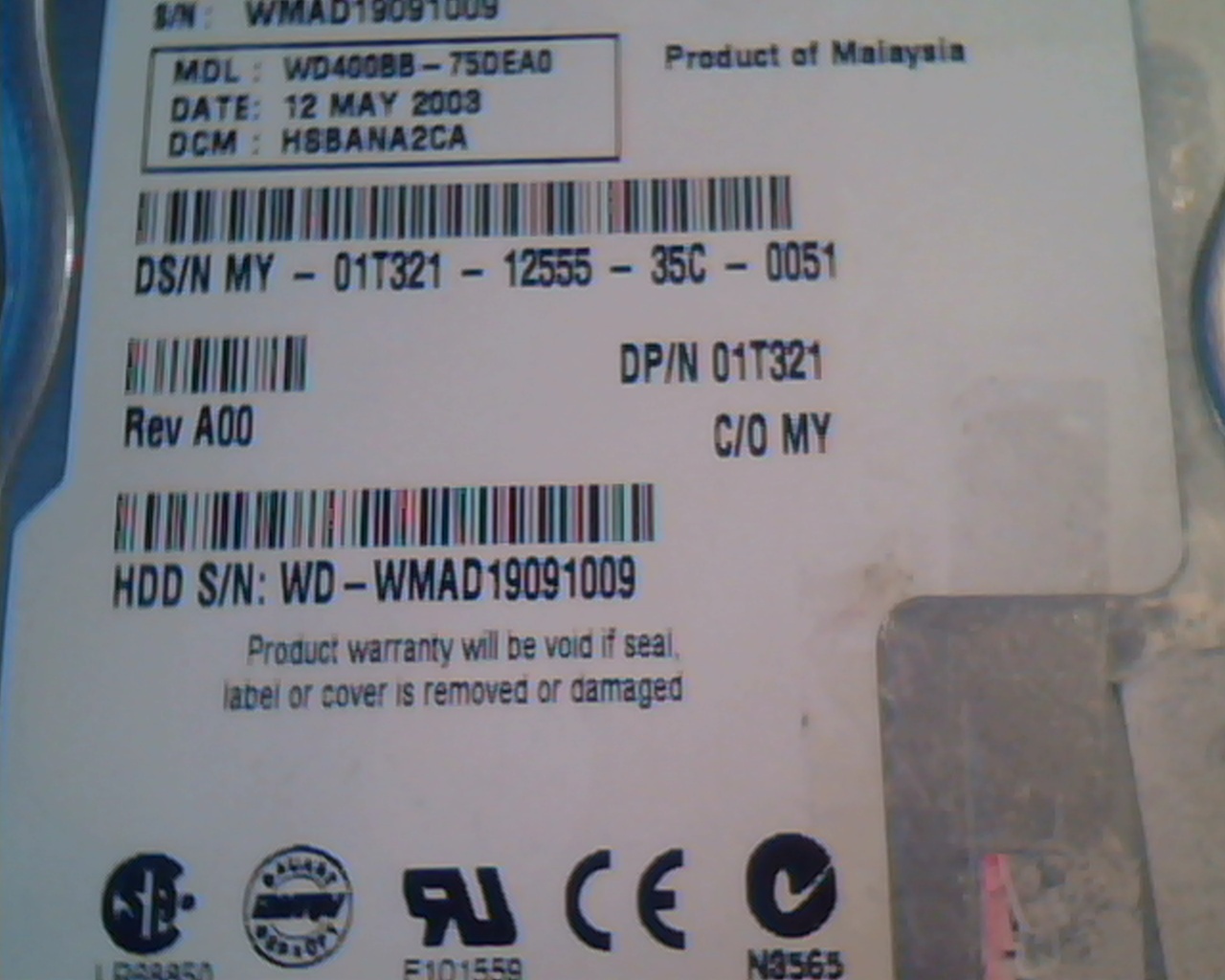 Hard Disk Drive IDE Western Digital Caviar WD400 WD400BB-75DEA0 HSBANA2CA 40GB - image 3