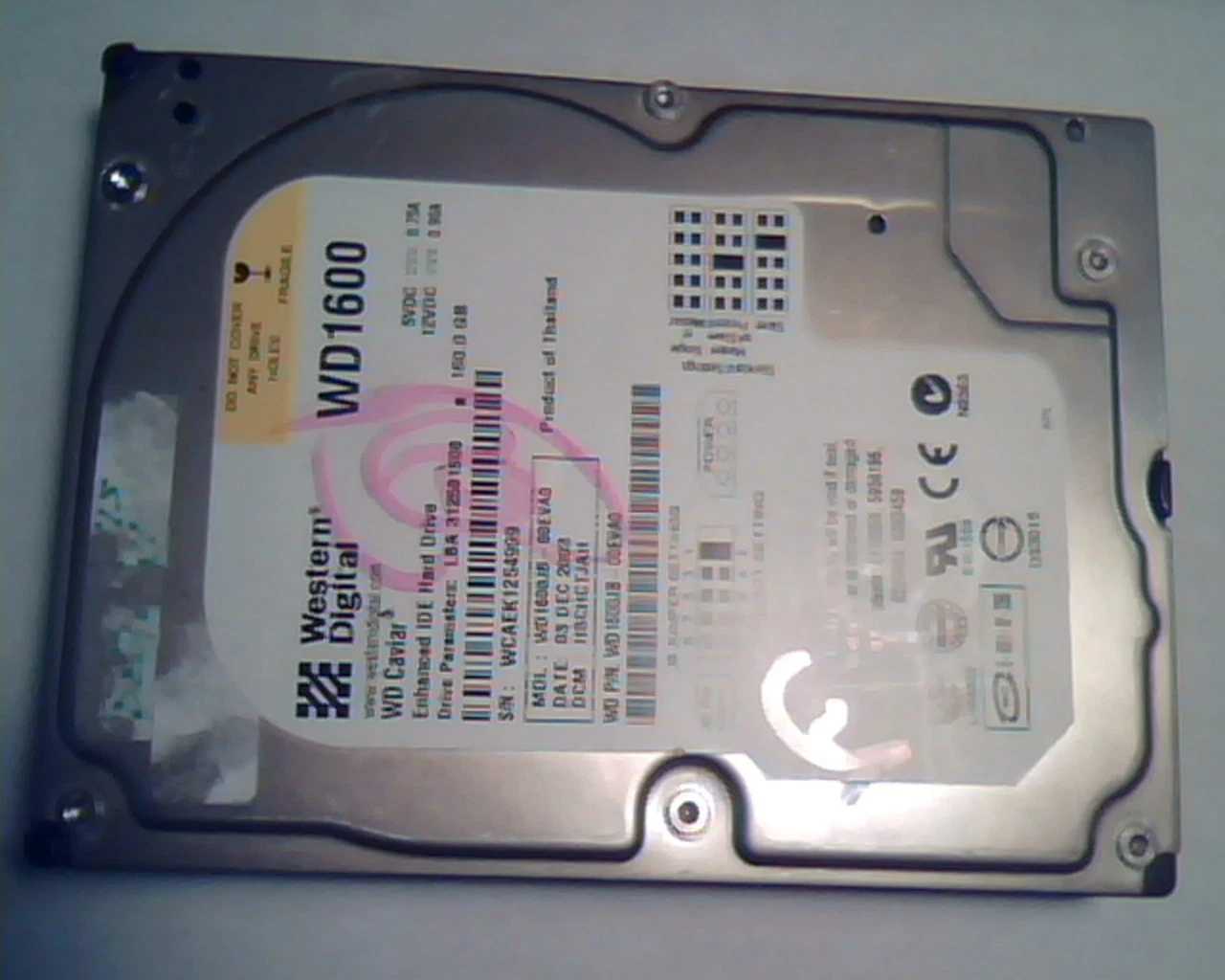 Hard Disk Drive IDE Western Digital Caviar WD1600 WD1600JB-00EVA0 HSCHCTJAH