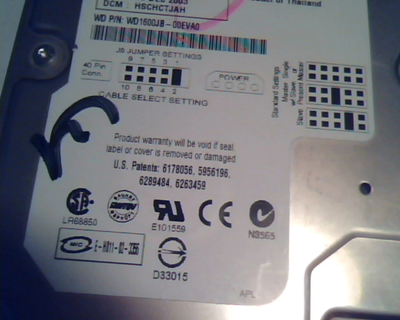 Hard Disk Drive IDE Western Digital Caviar WD1600 WD1600JB-00EVA0 HSCHCTJAH - image 3