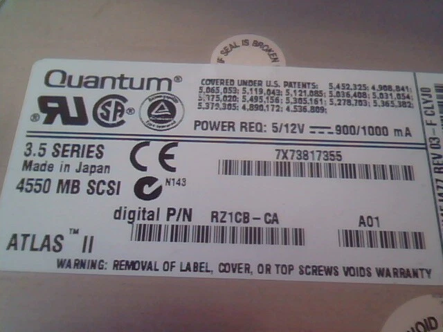 Hard Drive Quantum 4550J HN45J016 Rev 03-D DEC RZ1CB-CA 4550 MB SCSI 80-pin SCA - image 2