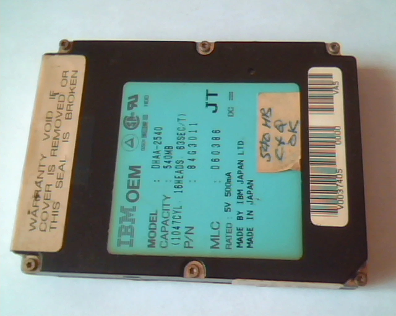 2.5 Hard Disk Drive IBM DHAA-2540 540MB 84G3011 D60386 JT OEM