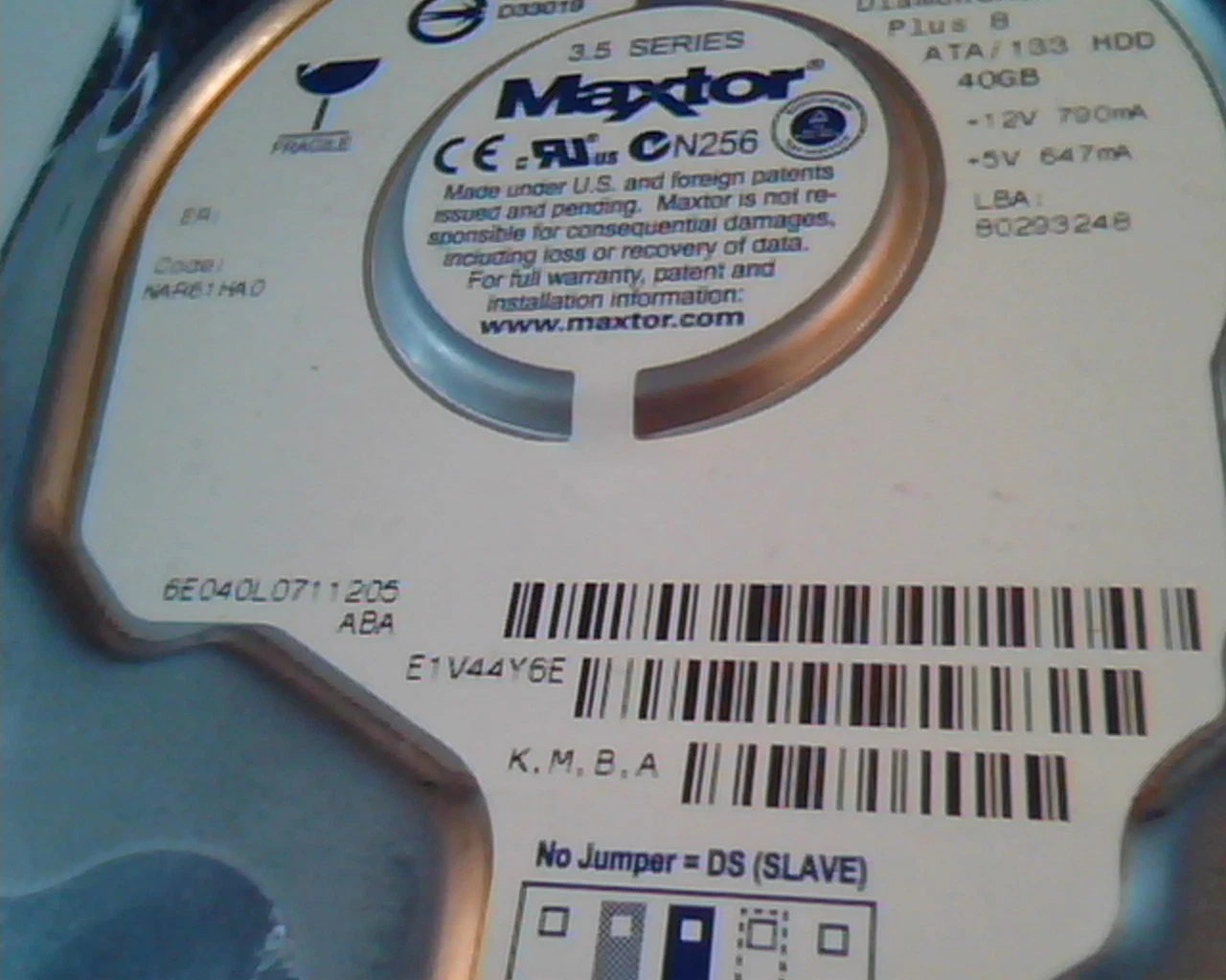Hard Disk Drive IDE Maxtor W-H011-02-3427 DiamondMax Plus 8 40GB NAR61HA0 - image 3