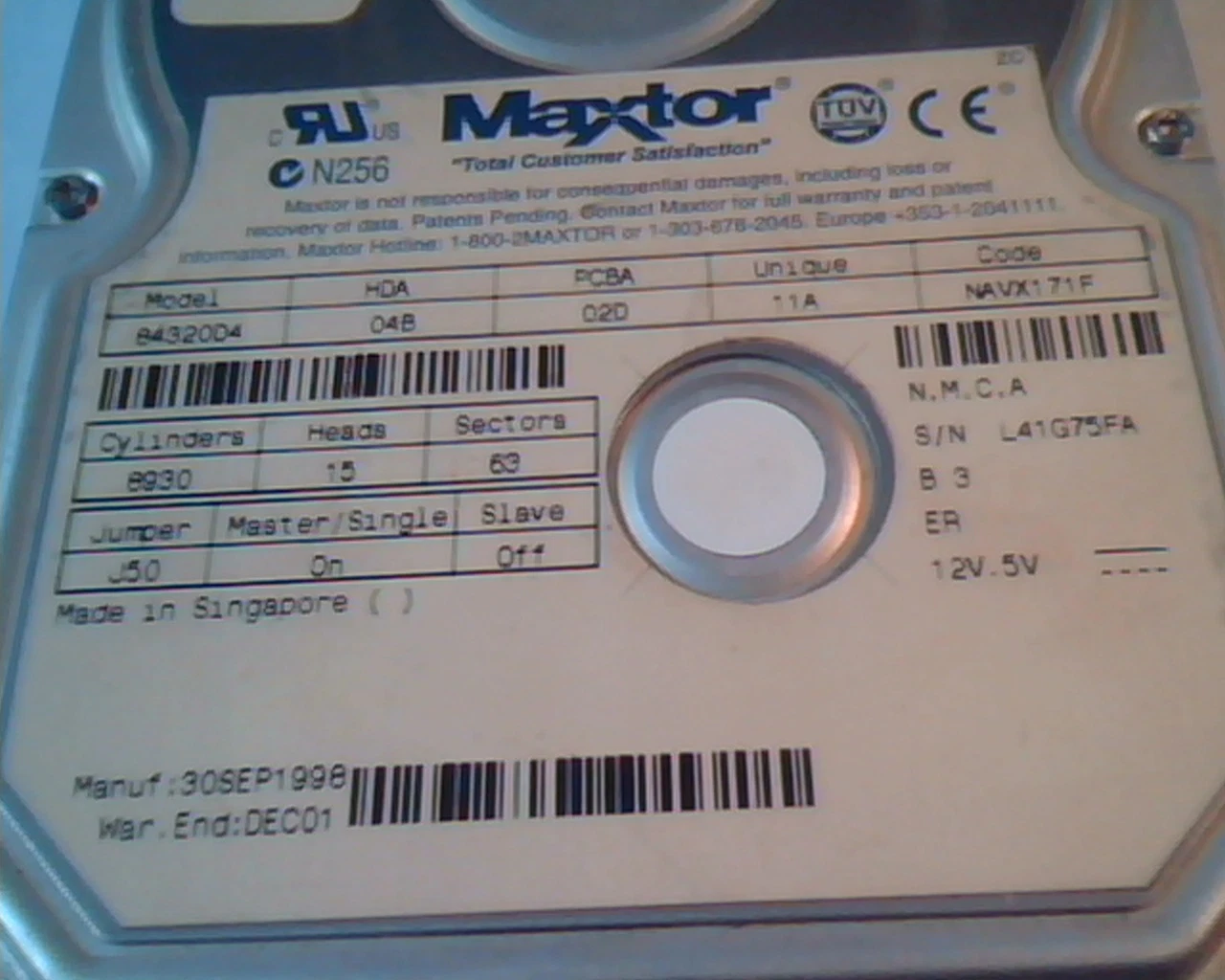 Hard Disk Drive IDE Maxtor 84320D4 04B 02D 11A NAVX171F 84320D4QEM - image 2