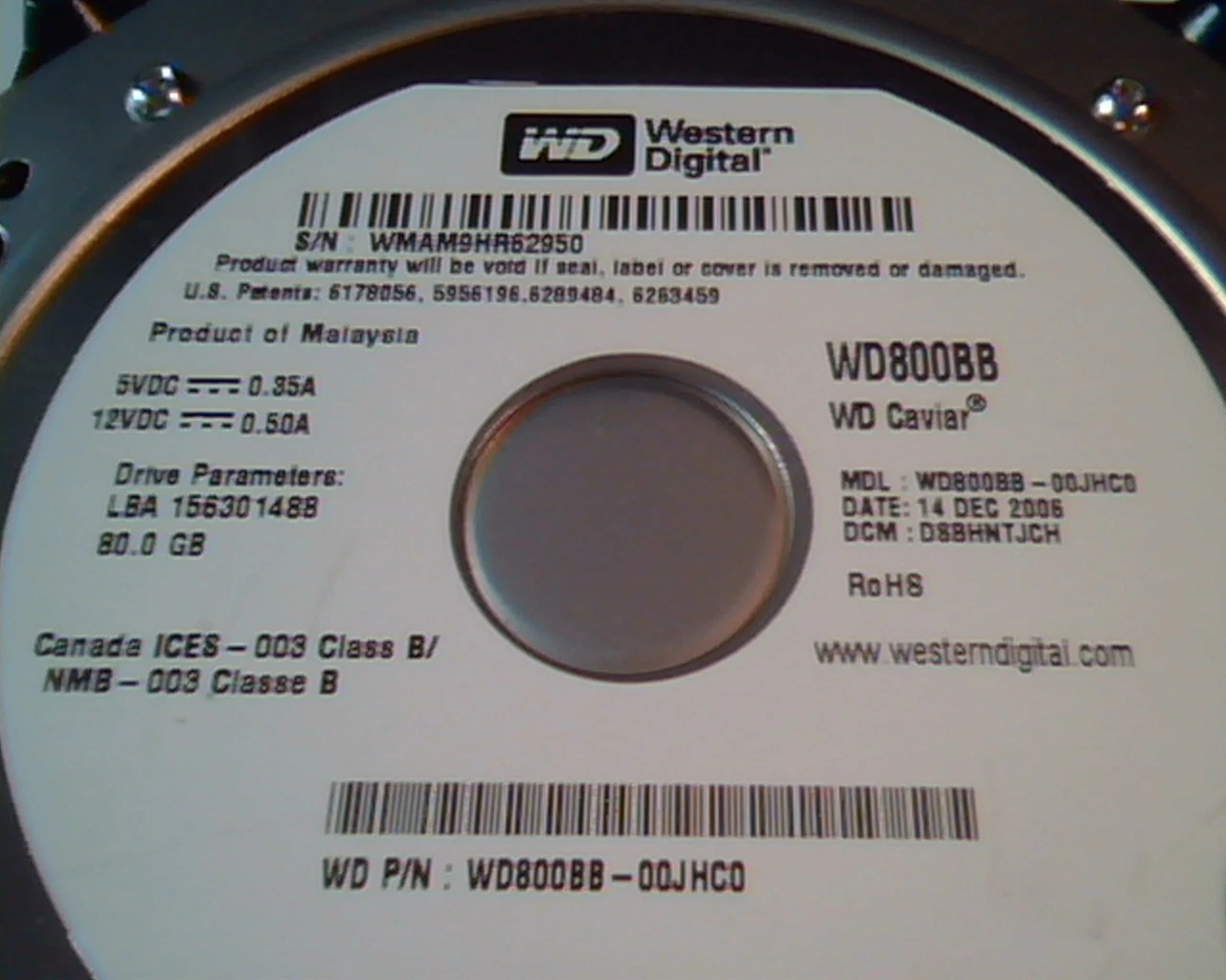 Hard Disk Drive IDE Western Digital WD800BB-00JHC0 Caviar 156301488 80GB WD80BB - image 2