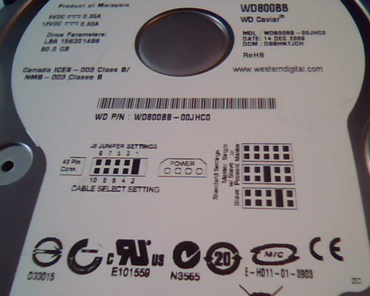 Hard Disk Drive IDE Western Digital WD800BB-00JHC0 Caviar 156301488 80GB WD80BB - image 3