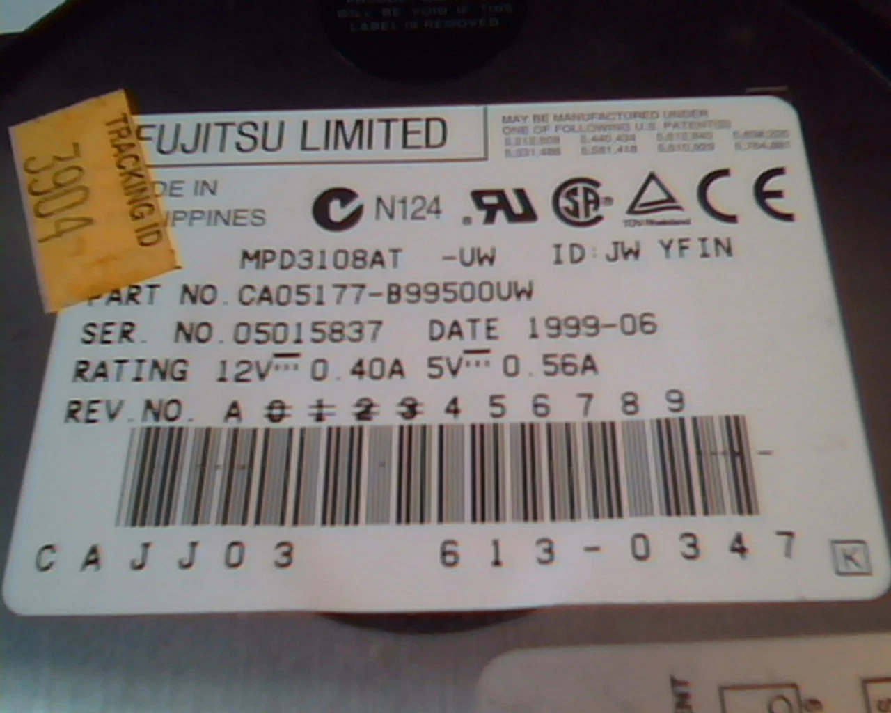 Hard Disk Drive IDE Fujitsu MPD3108AT JW YFIN CA05177-B99500VW 613-0347 1999-06 - image 2