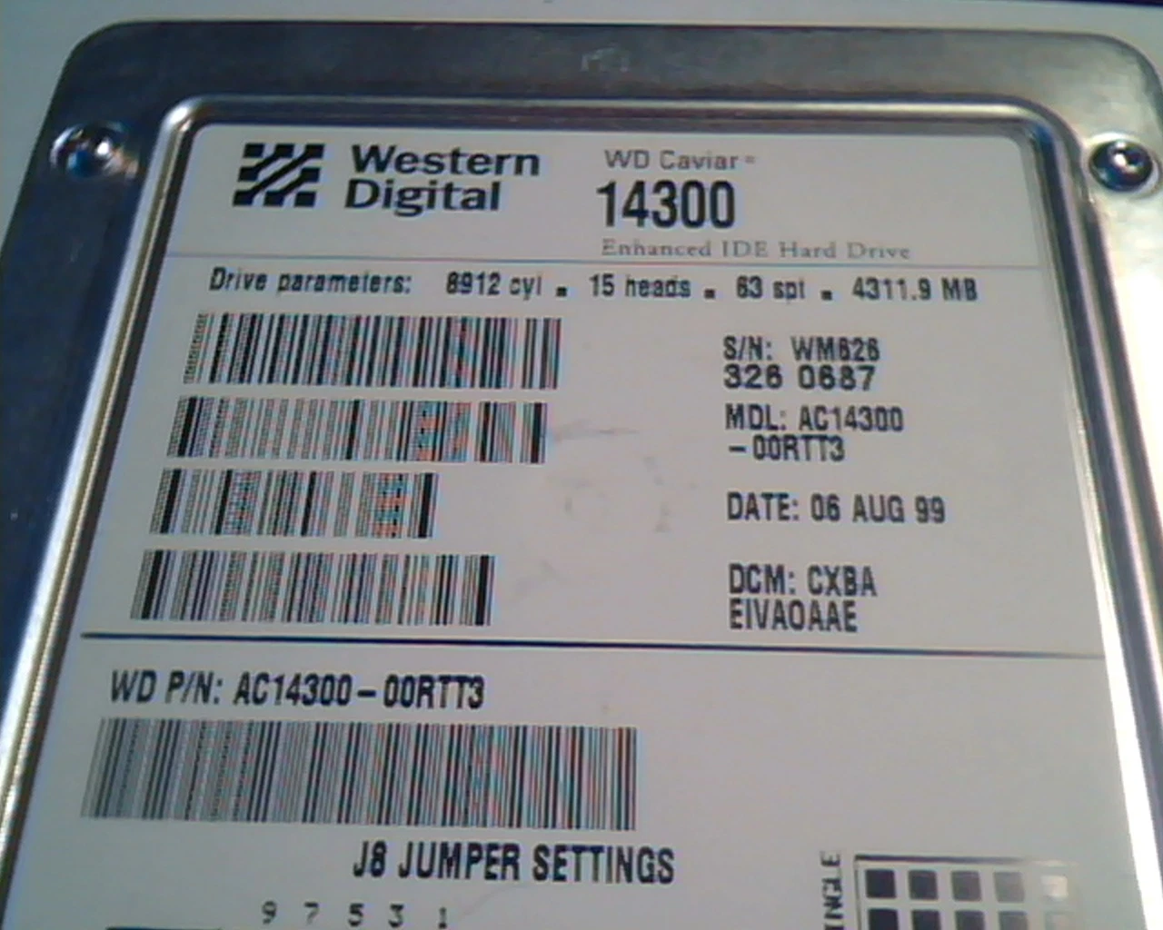 Hard Disk Drive IDE Western Digital Caviar 14300 AC14300-00RTT3 CXBA WD - image 2