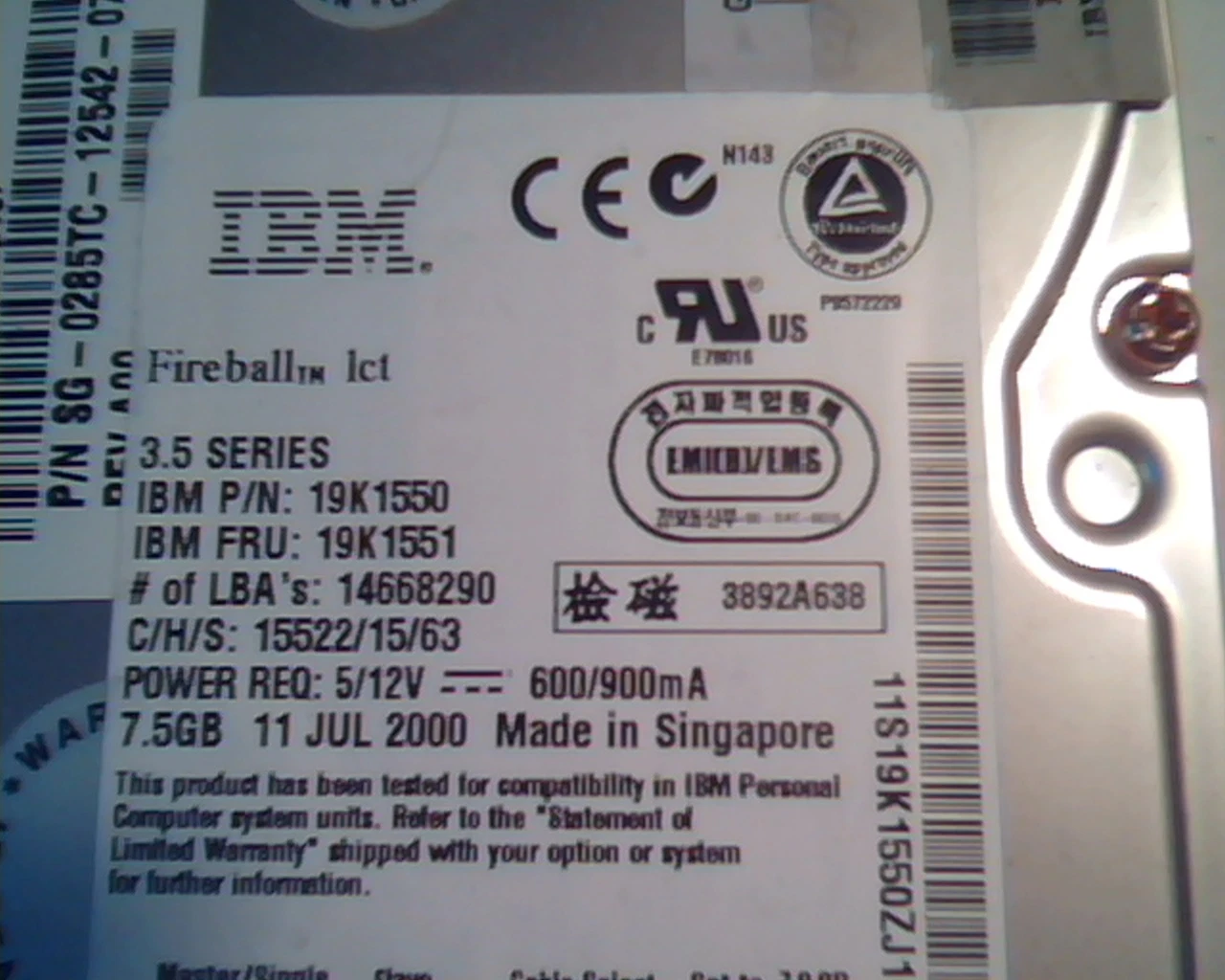 Hard Disk Drive IDE IBM Fireball lct 19K1550 QML07500LC-A LC07A011-01-A 7.5AT - image 4