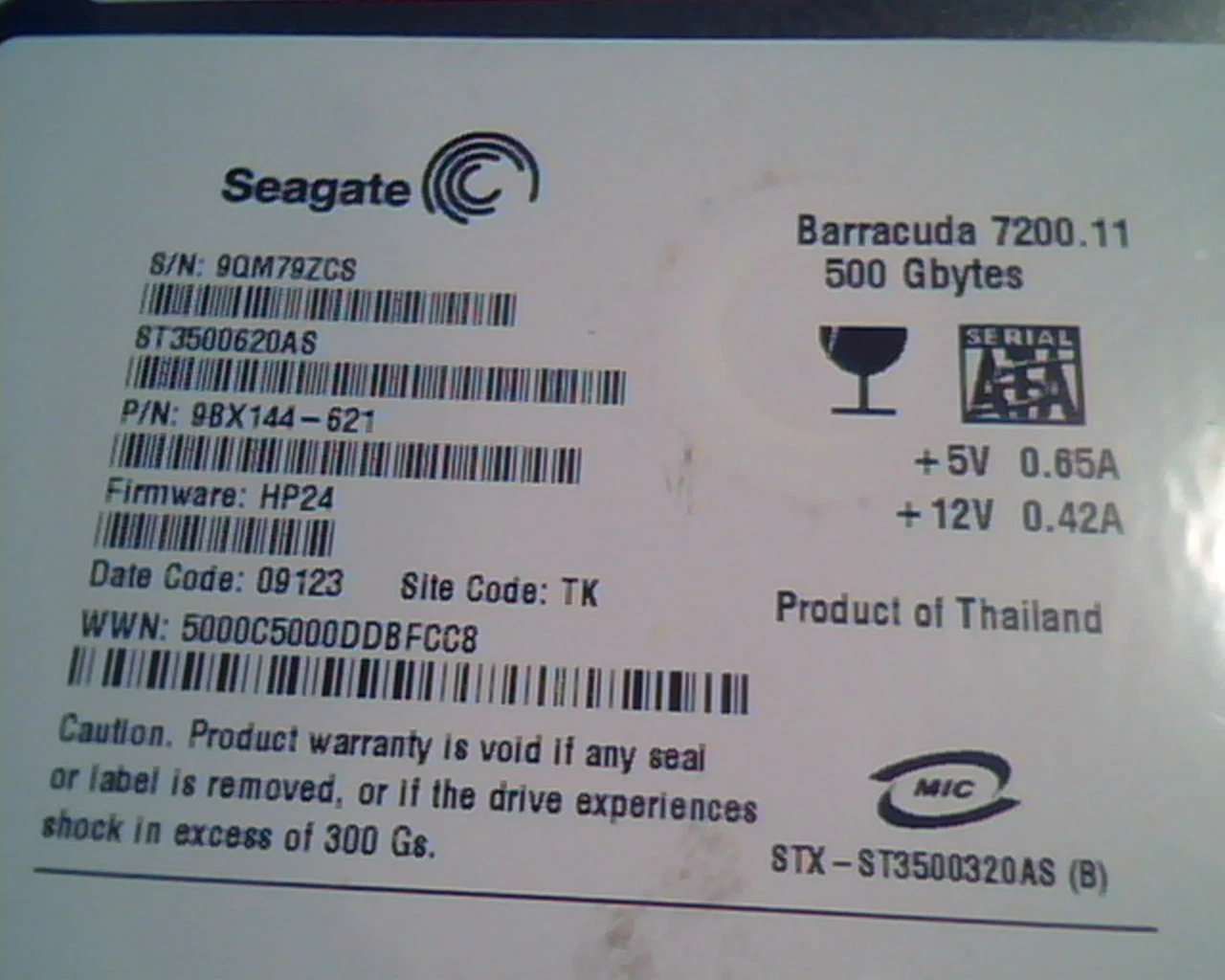 Hard Drive Disk SATA Seagate Barracuda 7200.11 500GB 9BX144-621 ST3500620AS - image 2