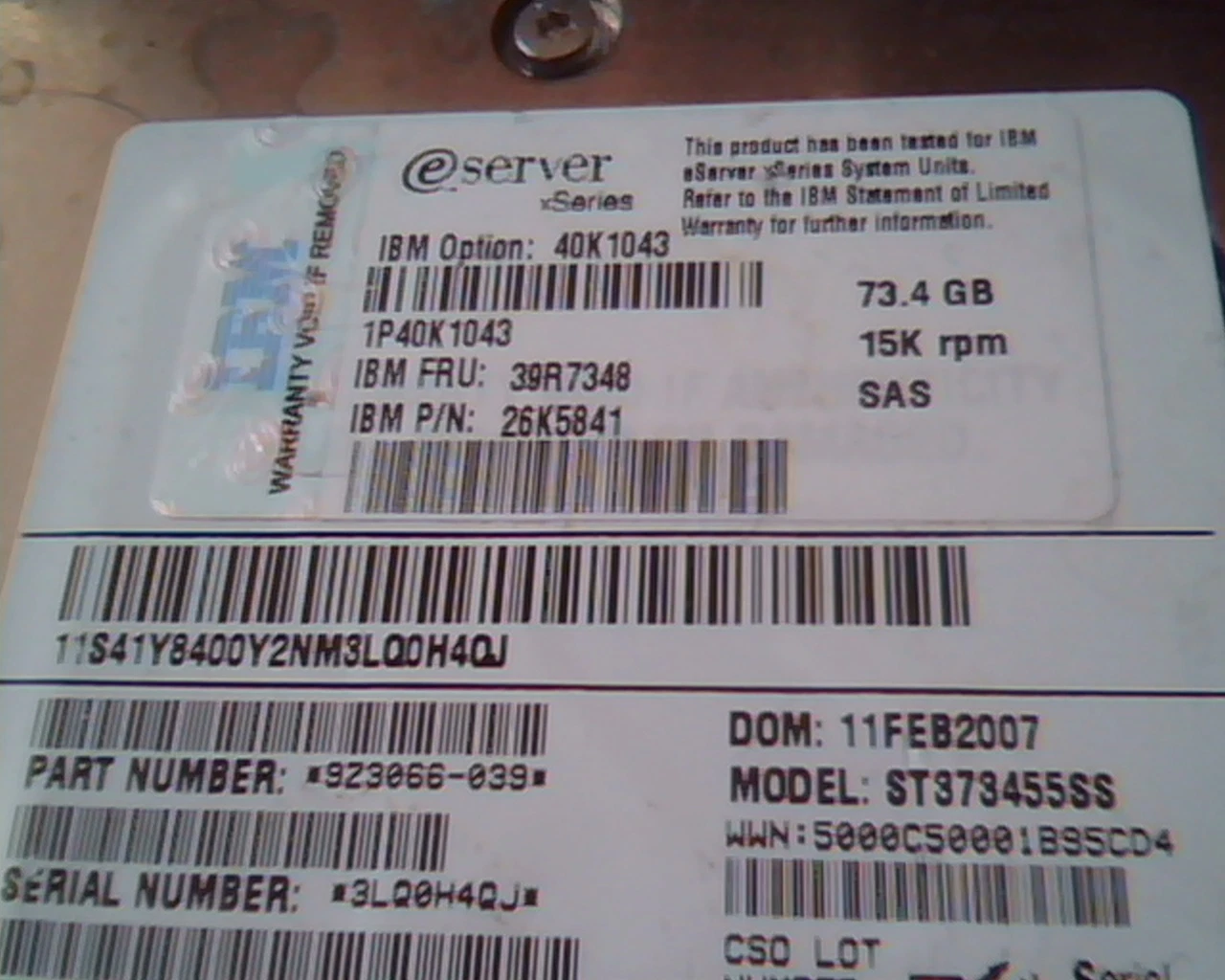 Hard Disk Drive SATA IBM 9Z3066-039 ST373455SS 39R7348 26K5841 73.4 GB eserver - image 2