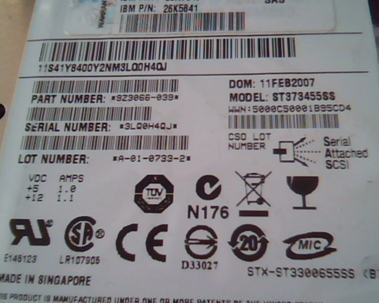 Hard Disk Drive SATA IBM 9Z3066-039 ST373455SS 39R7348 26K5841 73.4 GB eserver - image 3