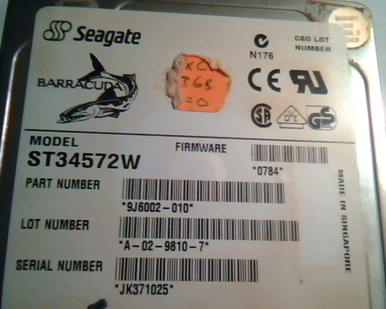 Hard Disk Drive SCSI Seagate Barracuda ST34572W 9J6002-010 A-02-9810-7 0784 - image 2