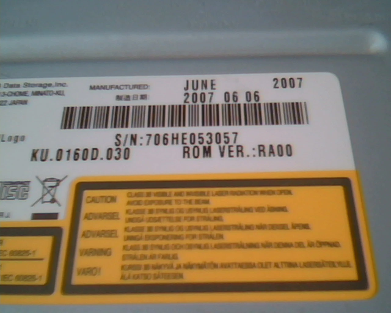 HL Data Storage DVD Rewriter GSA-H41N LGE-DMGSA-H43A RA00 June 2007 R/Rw - image 3