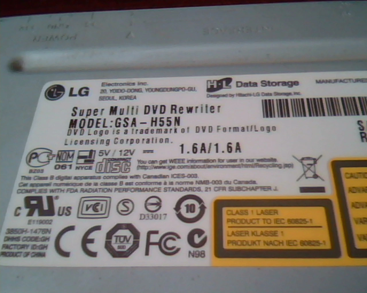 LG Super Multi DVD Rewriter GSA-H55N 1.00 April 2007 HL Data Storage - image 2