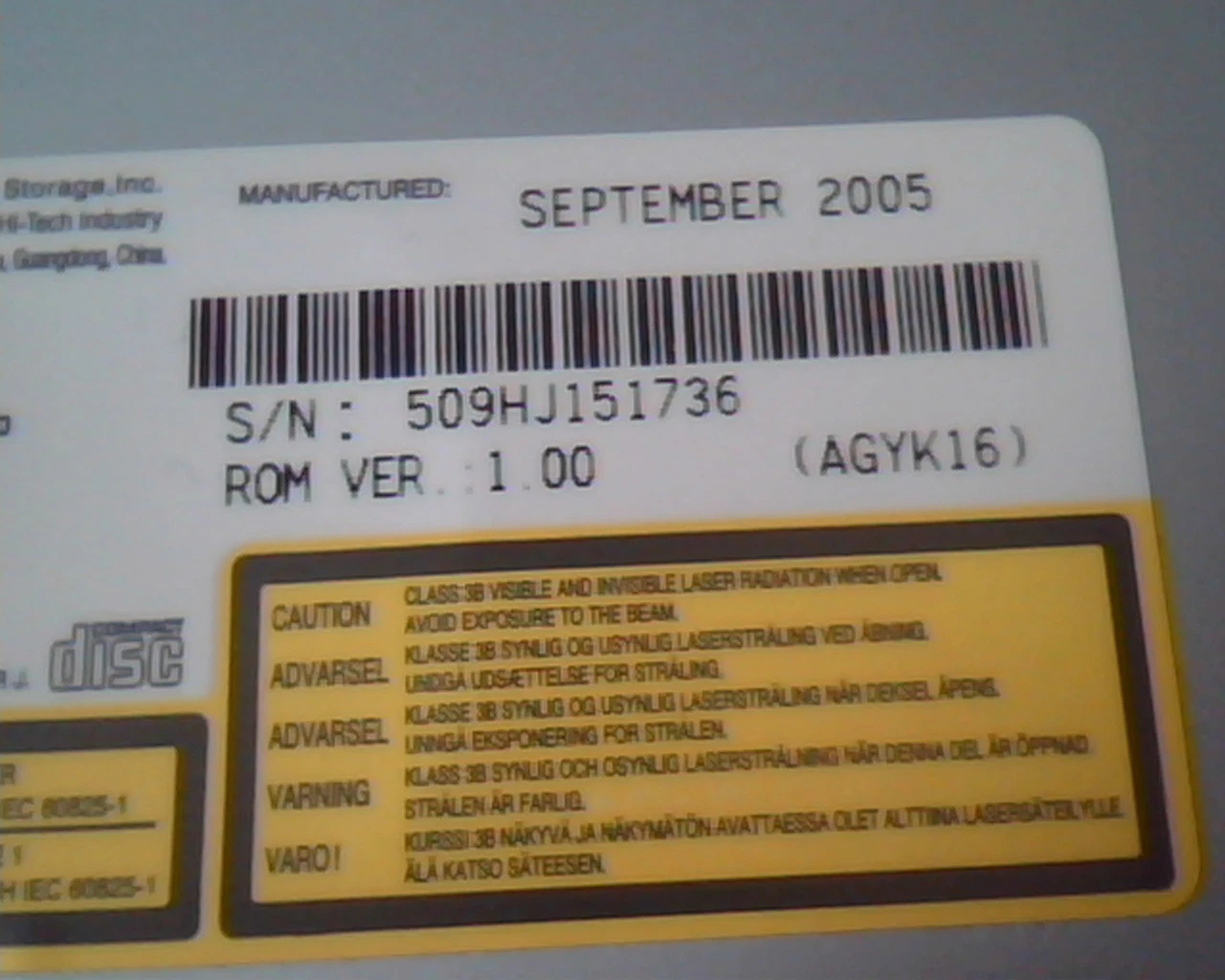 HL Data Storage CD-RW DVD ROM Drive GCC-4482B 1.00 SEPT 2005 E-H022-05-0754 - image 3