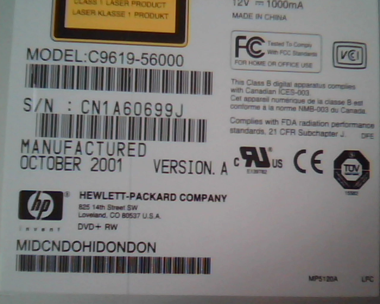 HP C9619-5600 Version A Rewritable dvd-writer dvd100i October 2001 DVD+ drive - image 3