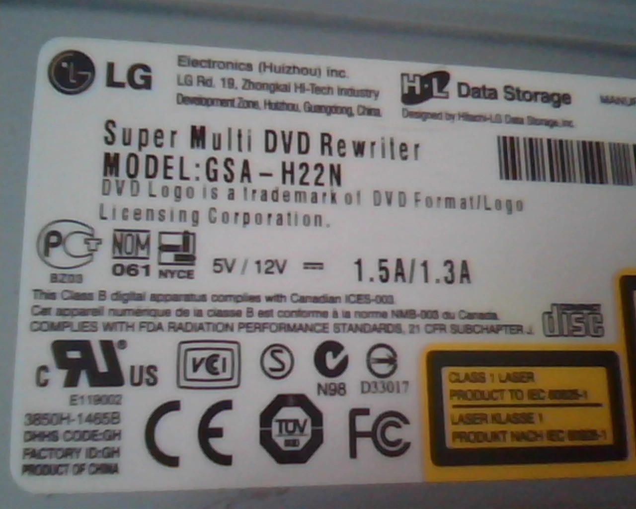 LG Super Multi DVD Rewriter GSA-H22N ROM Ver 1.00 August 2006 DVD Drive - image 2