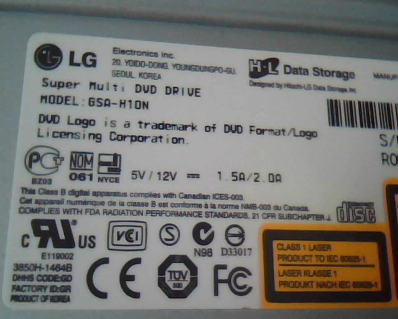 LG Super Multi DVD Drive GSA-H10N ROM Ver JL10 July 2006 Rewritable - image 2