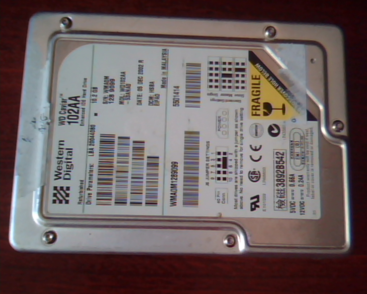 Hard Disk Drive IDE Western Digital Caviar 102AA WD102AA-53ANA0 HSBA EIFAO