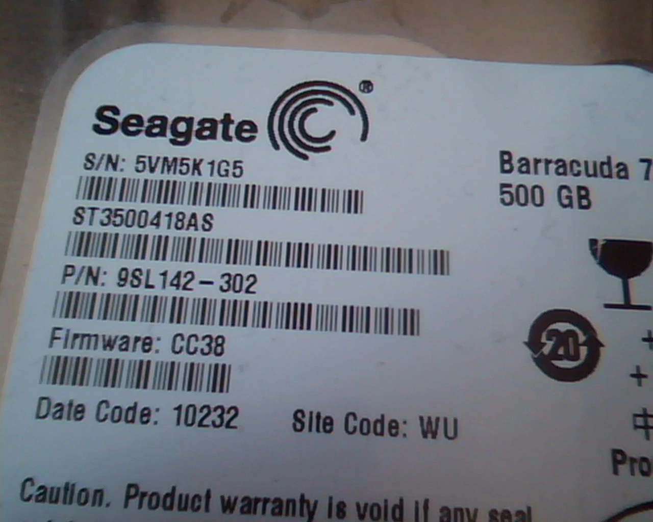 Hard Disk Drive SATA Seagate Barracuda ST3500418AS 500GB 9SL142-302 CC38 7200.12 - image 2