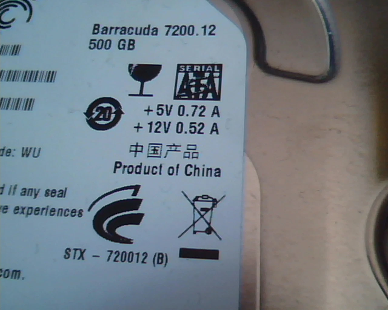 Hard Disk Drive SATA Seagate Barracuda ST3500418AS 500GB 9SL142-302 CC38 7200.12 - image 3