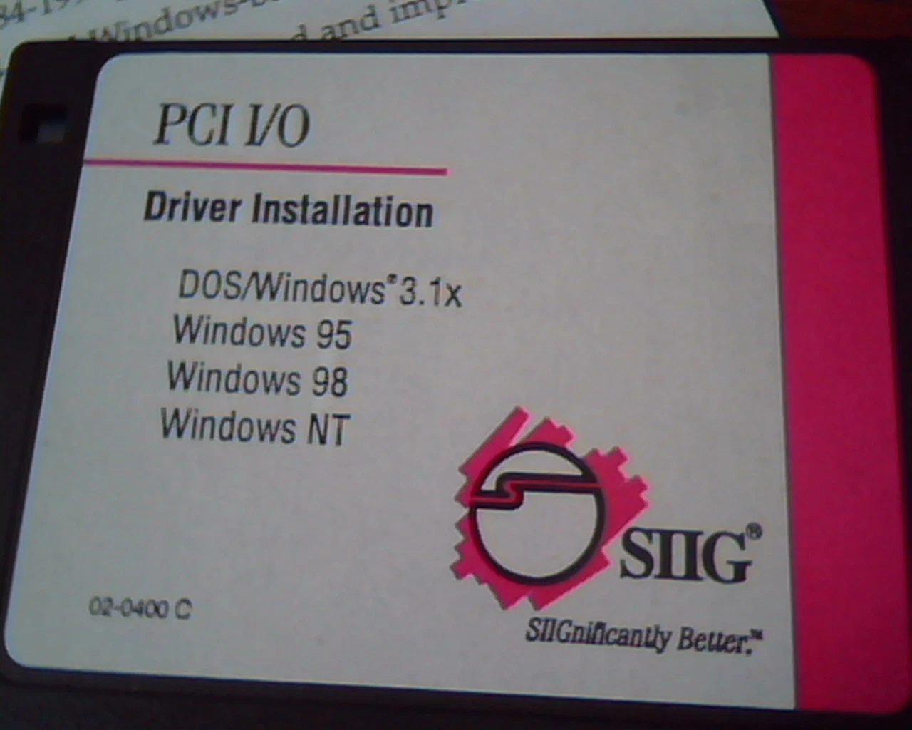 Floppy Disk CyberParallel PCI I/O Driver Installation DOS Windows SIIG 02-0400 C - image 2